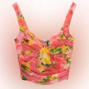 Zara Printed Tulle Corset Top